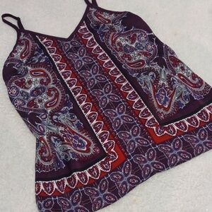 Express Red and Purple Paisley Graphic Print Camisole Tank Top